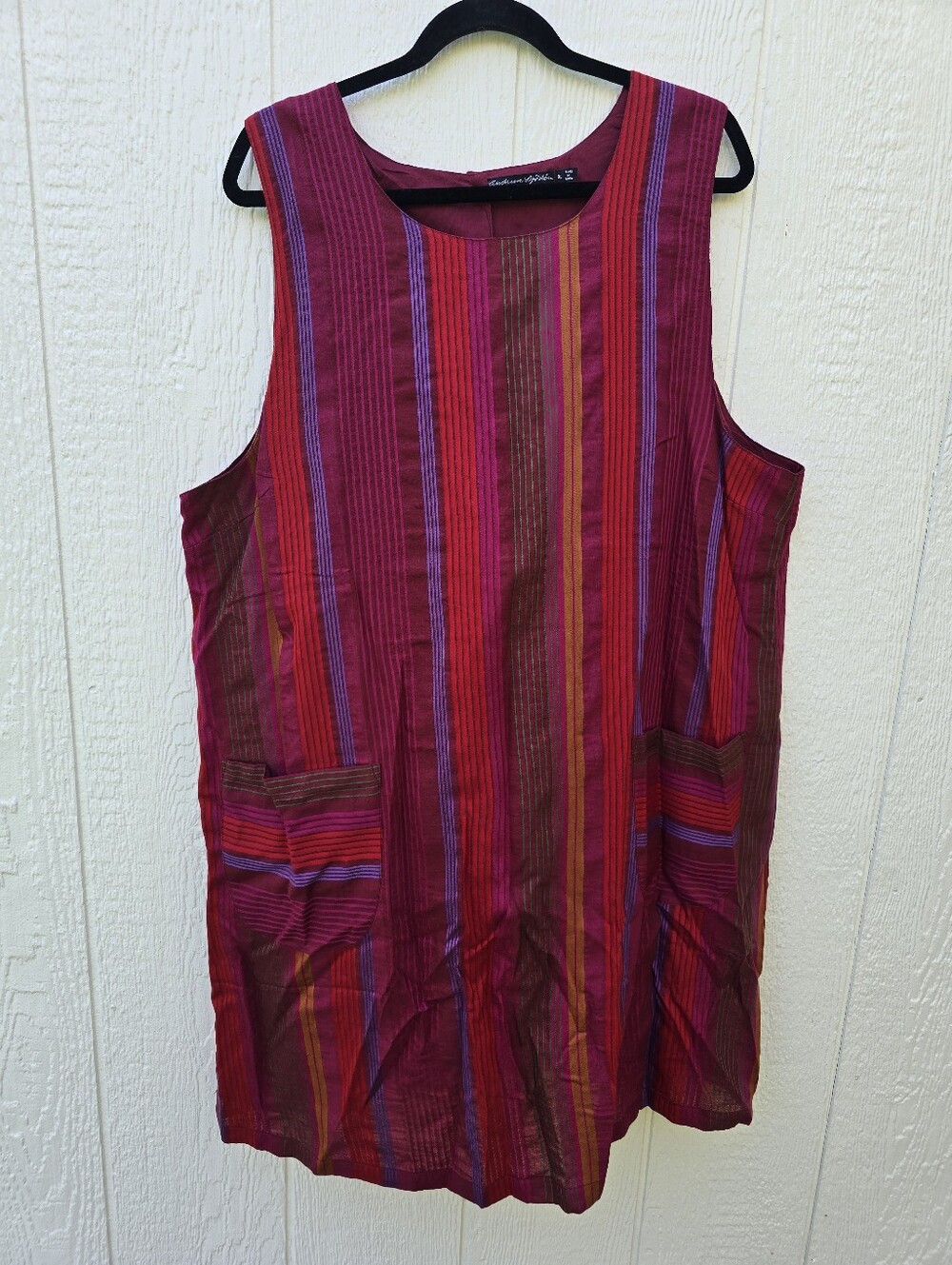 Gudrun Sjoden Ketchi Wool/Cotton Dress XL Yarn Dyed Pockets Lagenlook